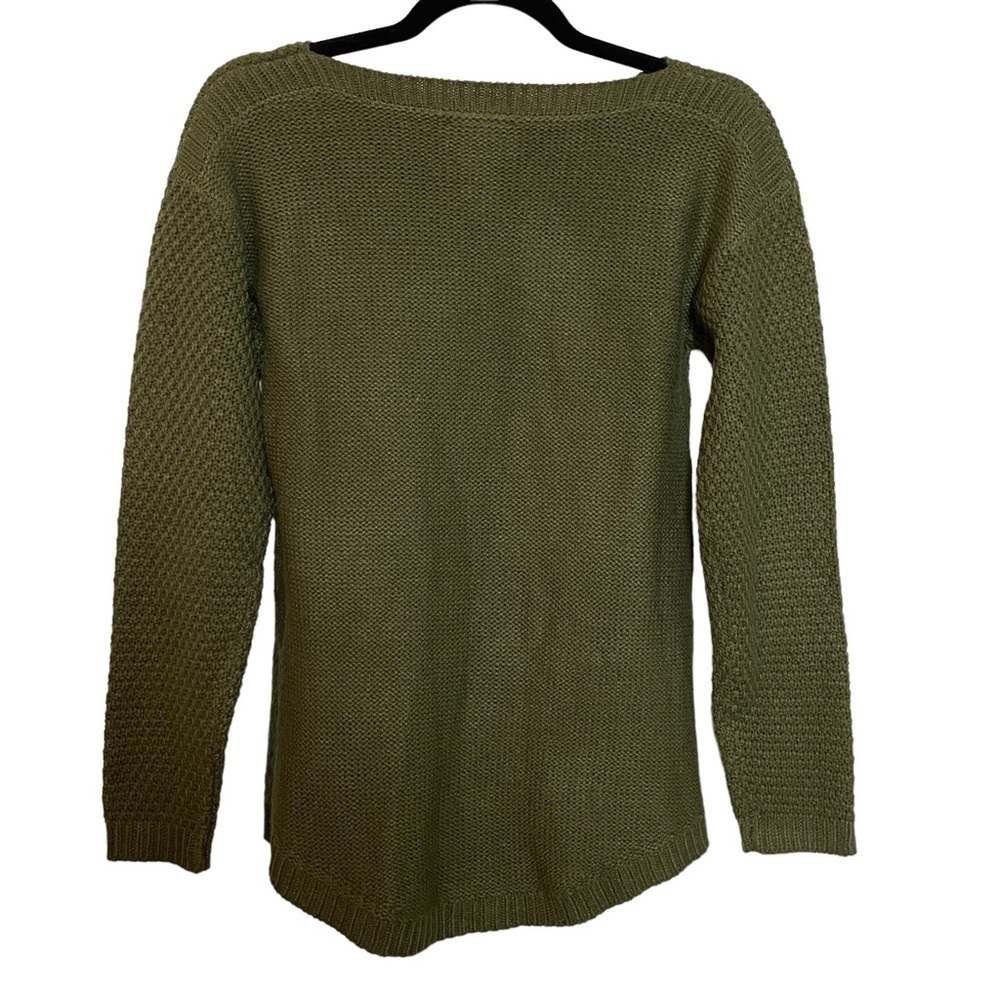 Hooked Up Olive Green Basketweave Long Sleeve Pullover Sweater Sz.XS - Picture 4 of 9